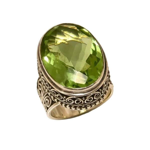 Fashion European And American Style Heavy Industry Wide Engraving Inlaid Emerald Shiny Ring - Image 4