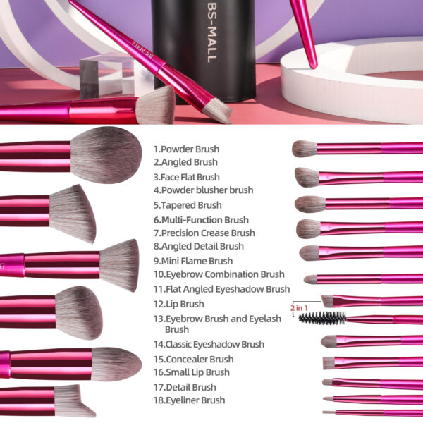 18 Brilliant Red Makeup Brushes Suit In Stock Logo-free Beauty Tools Long Handle Makeup Brushes - Image 5